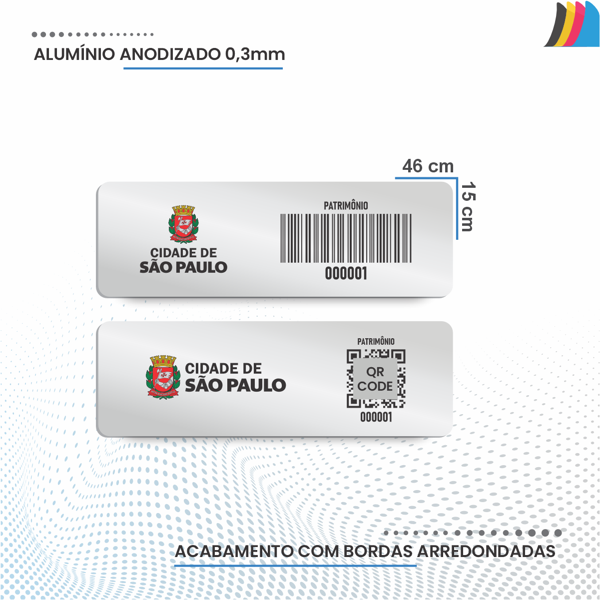 Placa de Patrimônio Ativo Fixo em Alumínio Anodizado - 46X15 mm