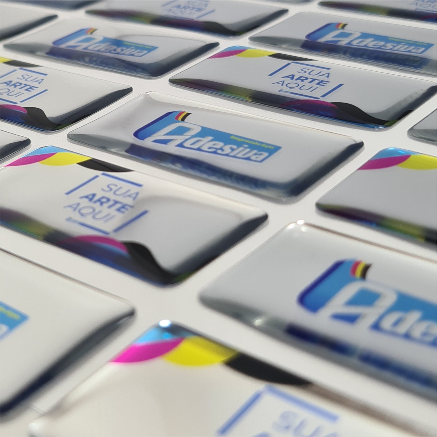 5X2,5 cm - Adesivo Resinado Prata Personalizado - Resina PU