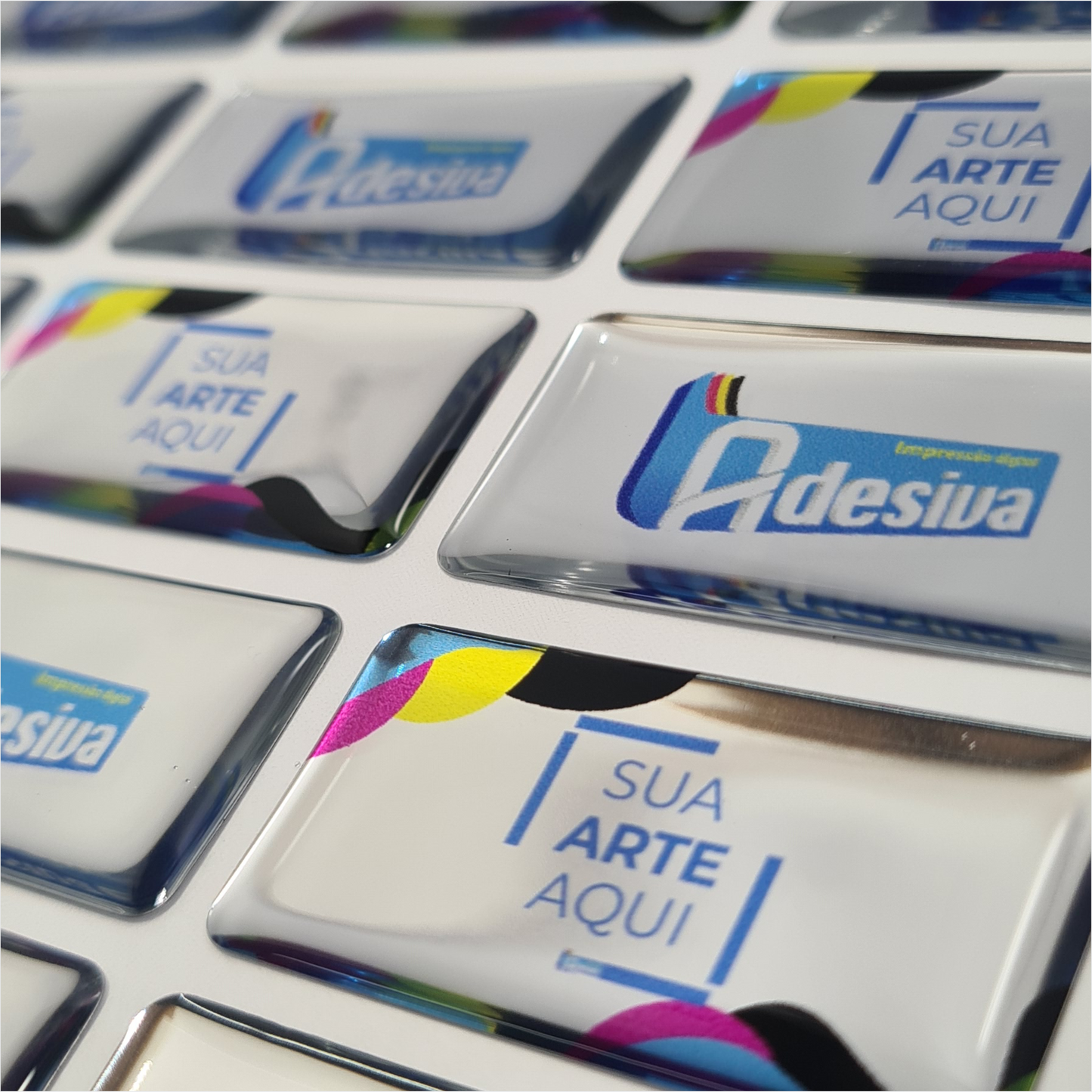 4X2 cm - Adesivo Resinado Prata Personalizado - Resina PU