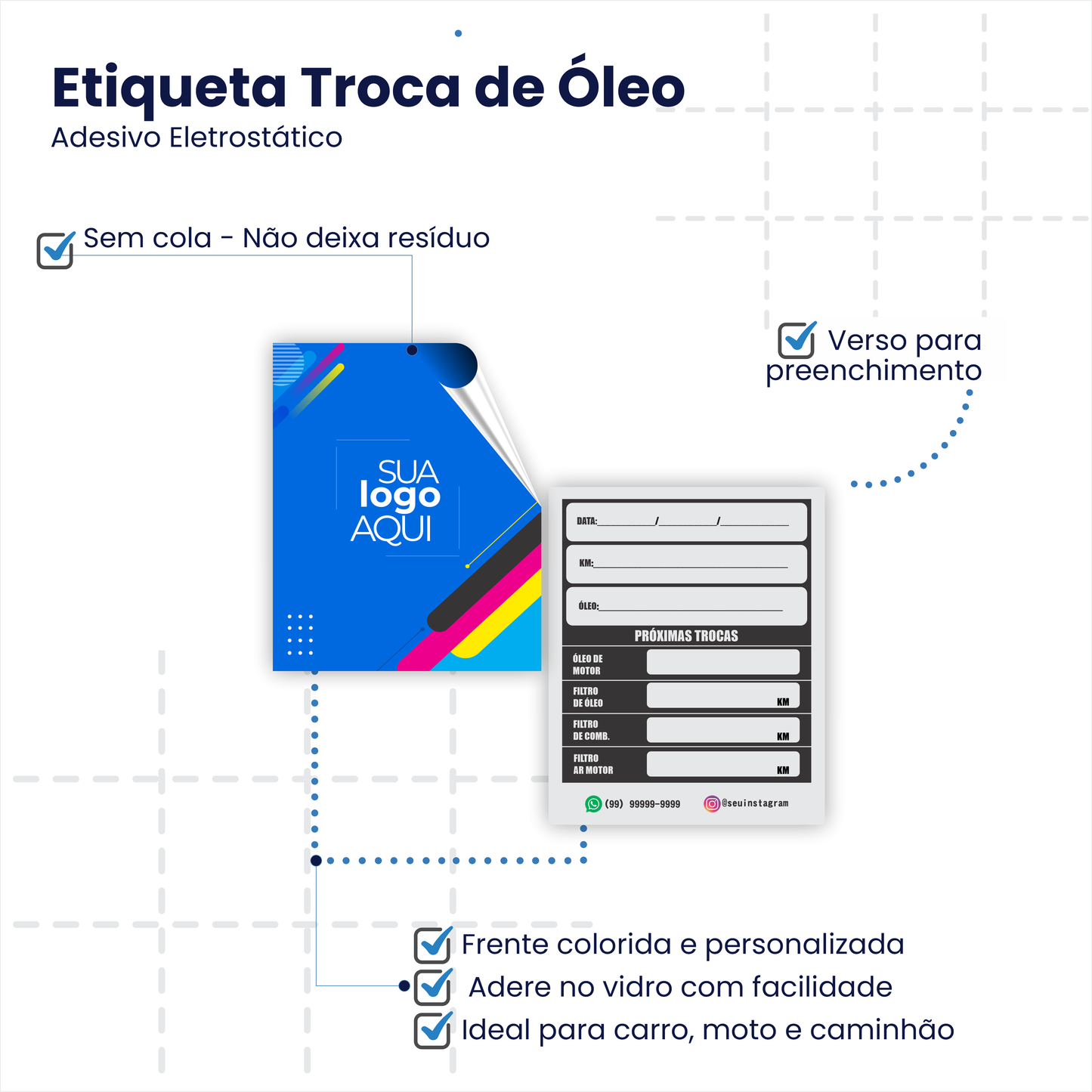 4,5X5,5 cm - Etiqueta de Troca de Óleo Personalizada