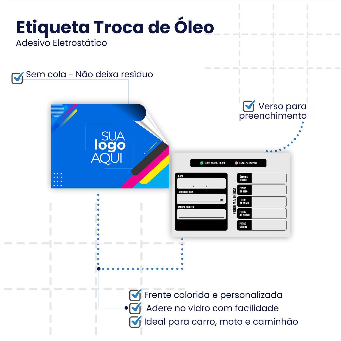 7X5 cm - Etiqueta de Troca de Óleo Personalizada