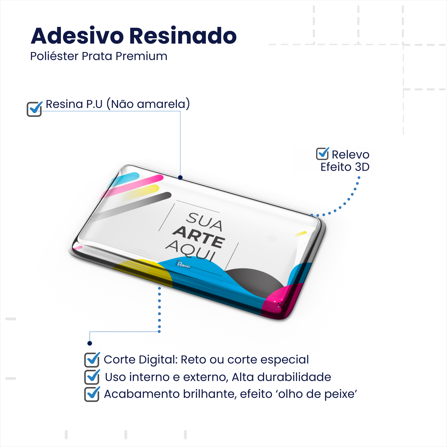 6X3 cm - Adesivo Resinado Prata Personalizado - Resina PU