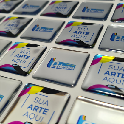 3X3 cm - Adesivo Resinado Prata Personalizado - Resina PU - Quadrado