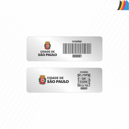 46X15 mm - Etiqueta de Patrimônio Ativo Fixo em Poliéster Cromo Fosco