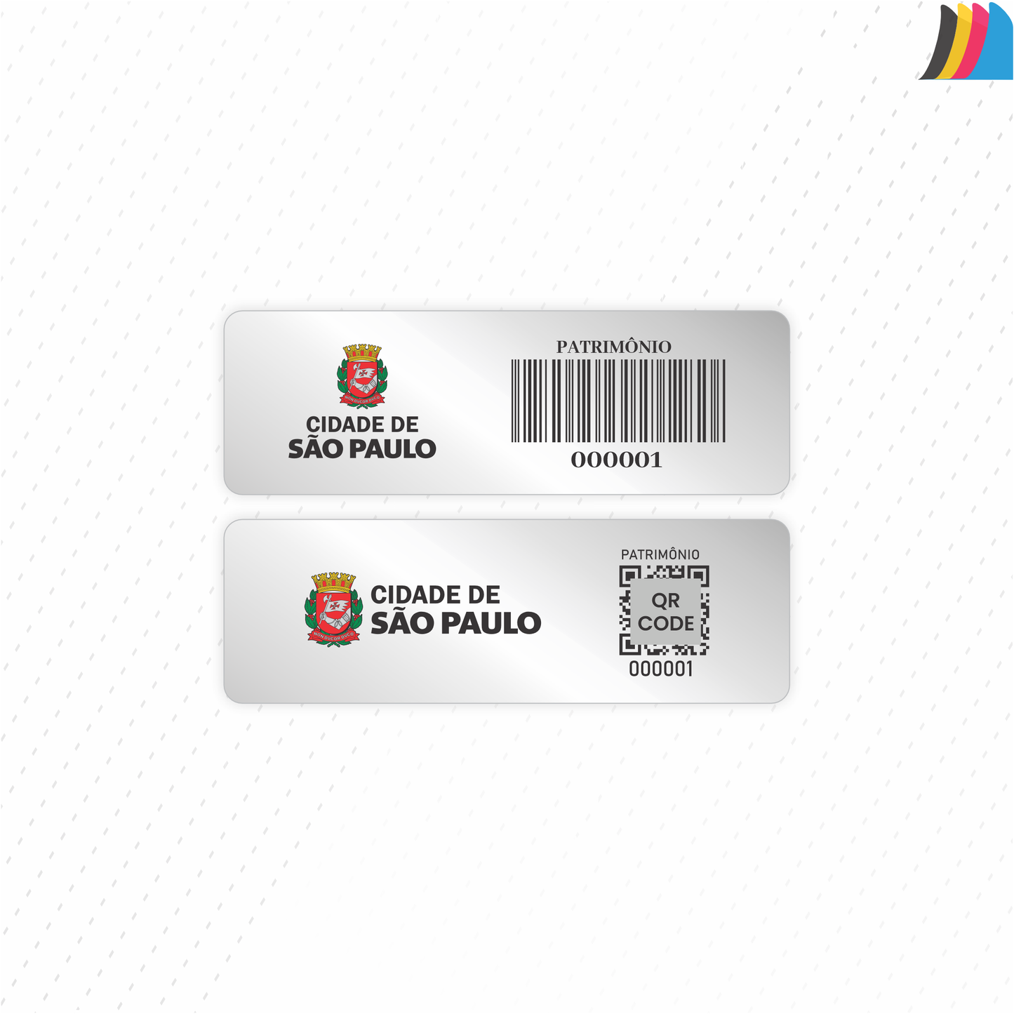 40X13 mm - Etiqueta de Patrimônio Ativo Fixo em Poliéster Cromo Fosco