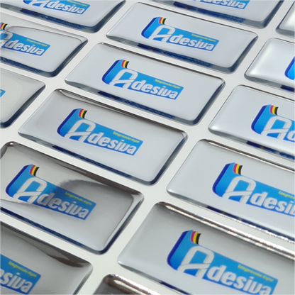 5X2,5 cm - Adesivo Resinado Prata Personalizado - Resina PU