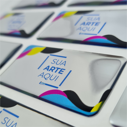 6X3 cm - Adesivo Resinado Prata Personalizado - Resina PU