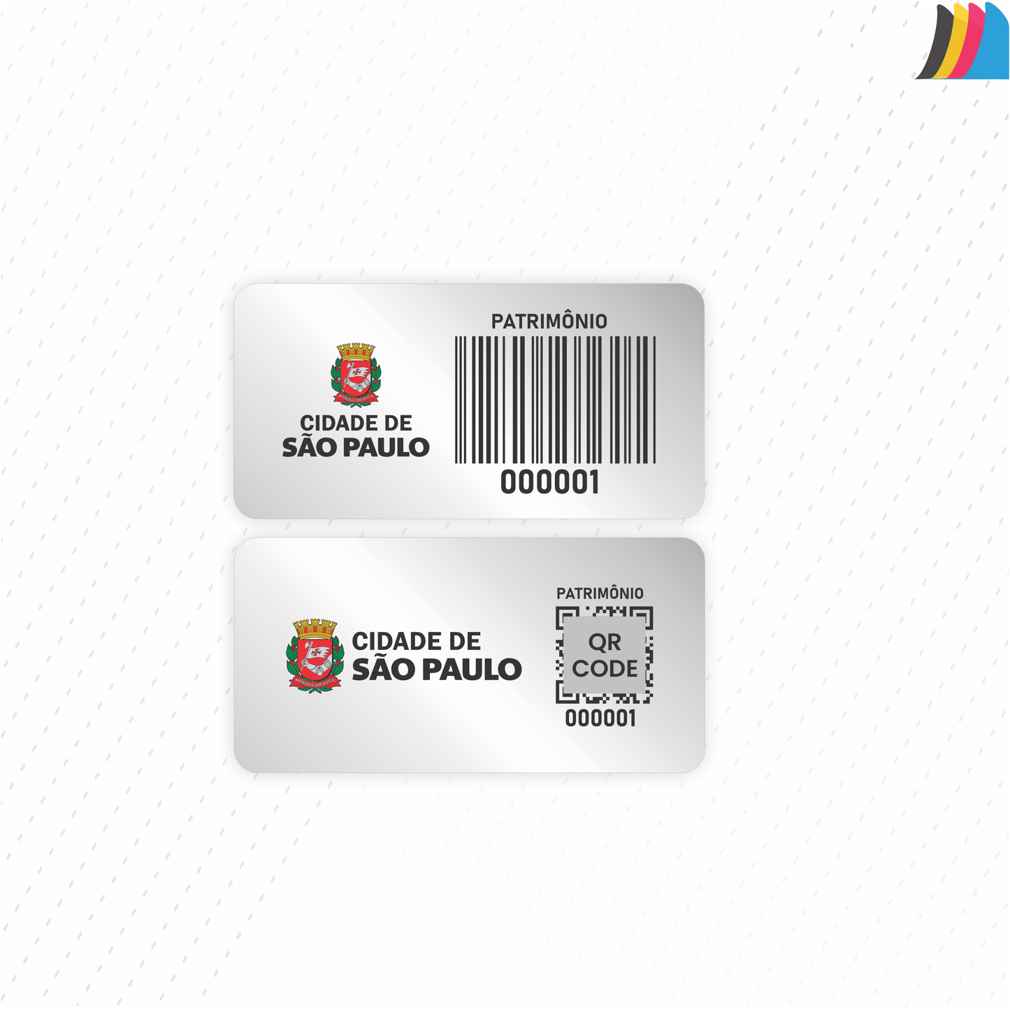 30X15 mm - Etiqueta de Patrimônio Ativo Fixo em Poliéster Cromo Fosco