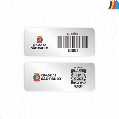 50X20 mm - Etiqueta de Patrimônio Ativo Fixo em Poliéster Cromo Fosco