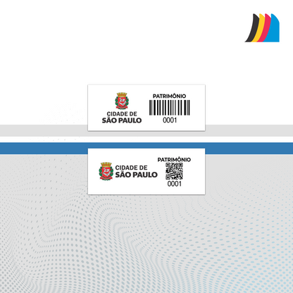 46X18 mm - Etiqueta de Patrimônio Ativo Fixo em Policarbonato Cristal 0.18 mm