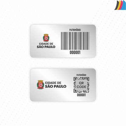 40X20 mm - Etiqueta de Patrimônio Ativo Fixo em Poliéster Cromo Fosco