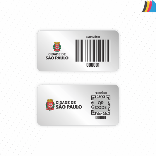 40X20 mm - Etiqueta de Patrimônio Ativo Fixo em Poliéster Cromo Fosco