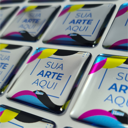 3X3 cm - Adesivo Resinado Prata Personalizado - Resina PU - Quadrado