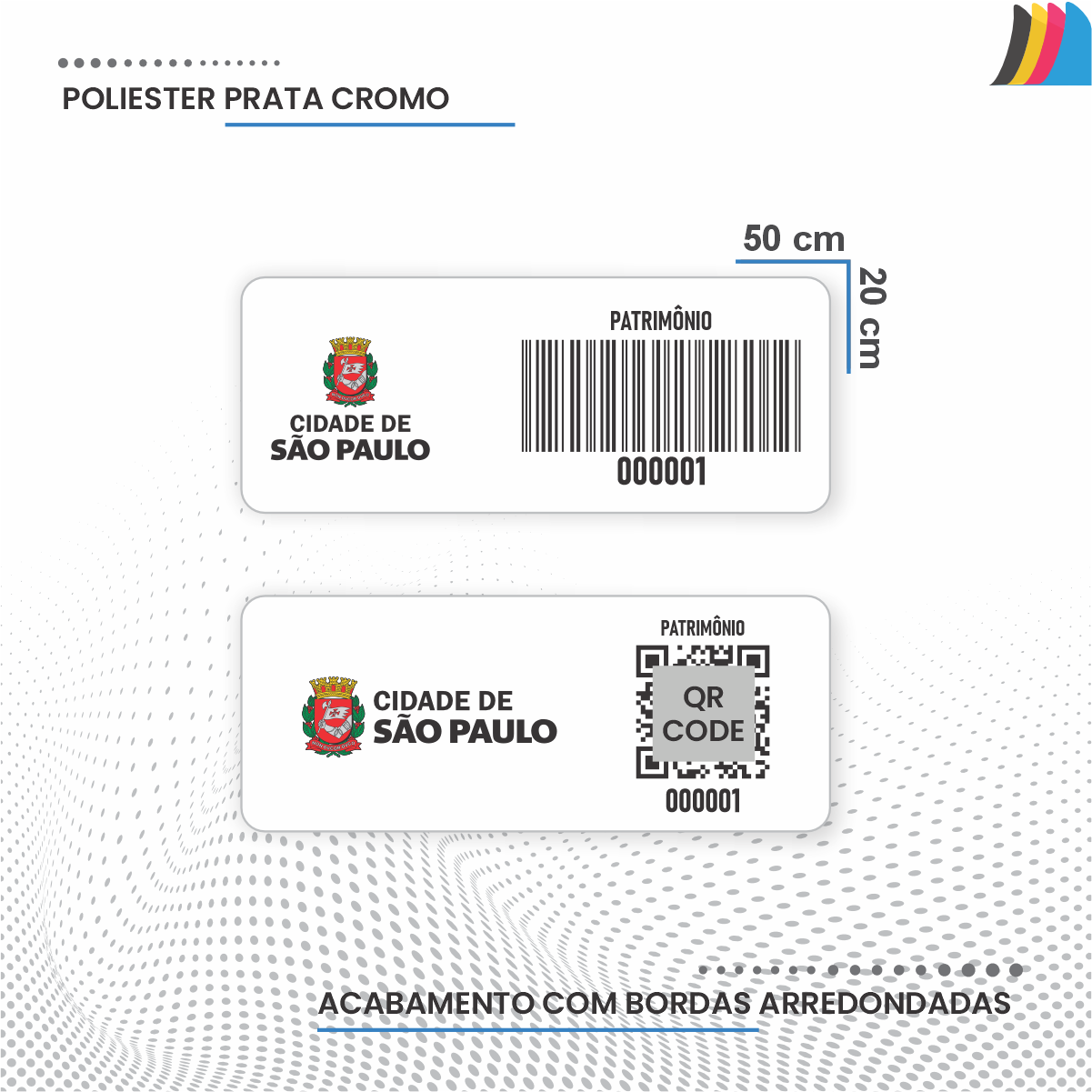 50X20 mm - Etiqueta de Patrimônio Ativo Fixo em Poliéster Branco