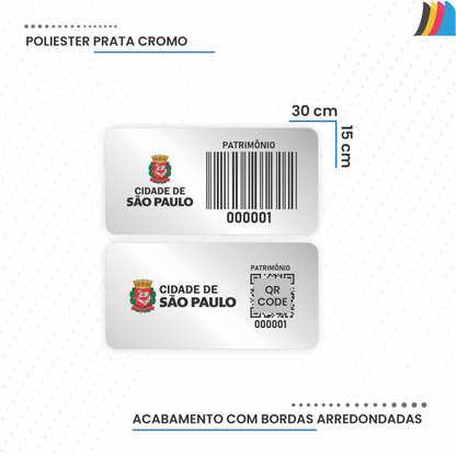 30X15 mm - Etiqueta de Patrimônio Ativo Fixo em Poliéster Cromo Fosco