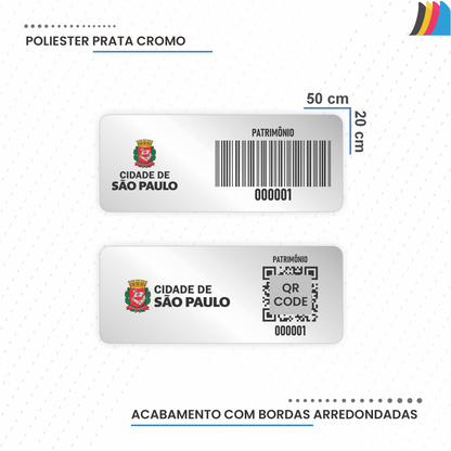50X20 mm - Etiqueta de Patrimônio Ativo Fixo em Poliéster Cromo Fosco