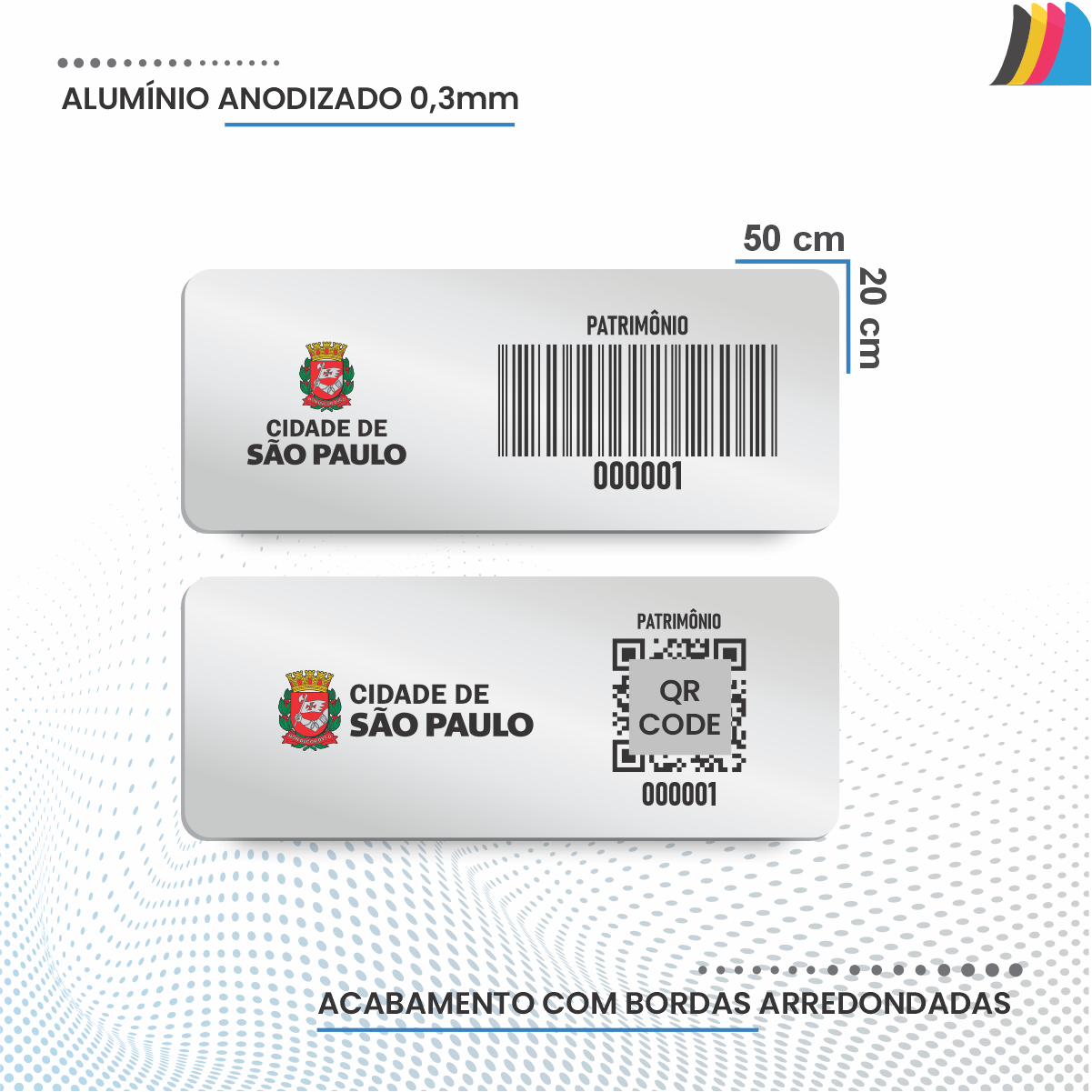 Placa Etiqueta Patrimônio  Alumínio Anodizado 50x20 mm