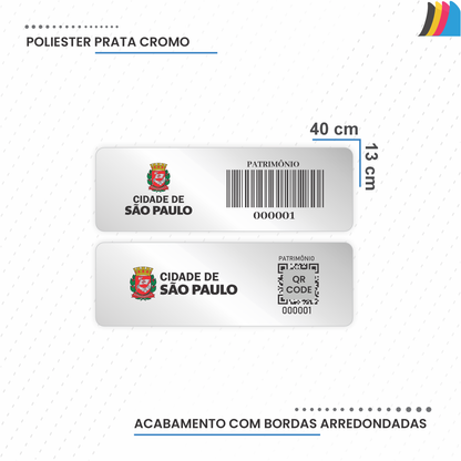 40X13 mm - Etiqueta de Patrimônio Ativo Fixo em Poliéster Cromo Fosco