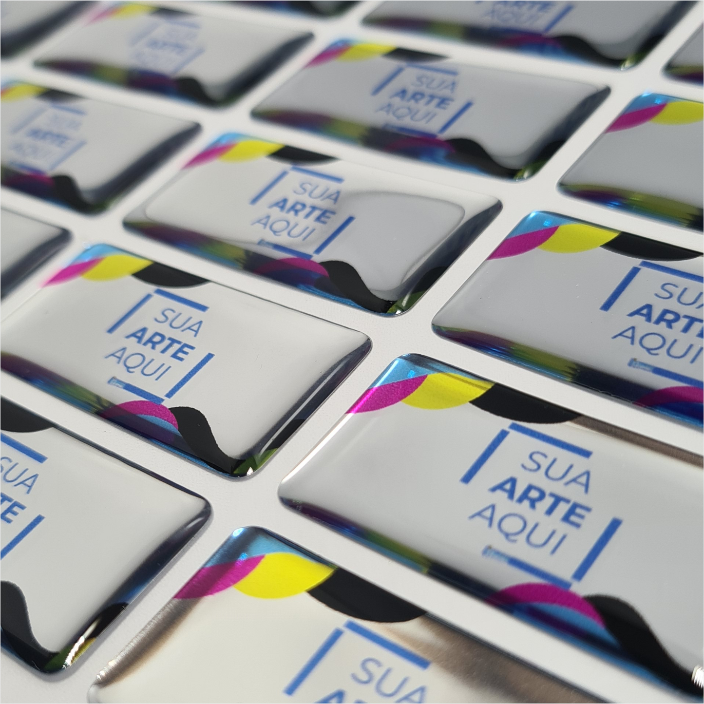 4X2 cm - Adesivo Resinado Prata Personalizado - Resina PU