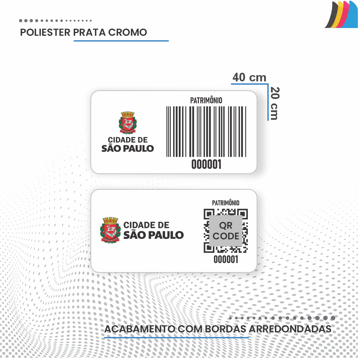 40X20 mm - Etiqueta de Patrimônio Ativo Fixo em Poliéster Branco