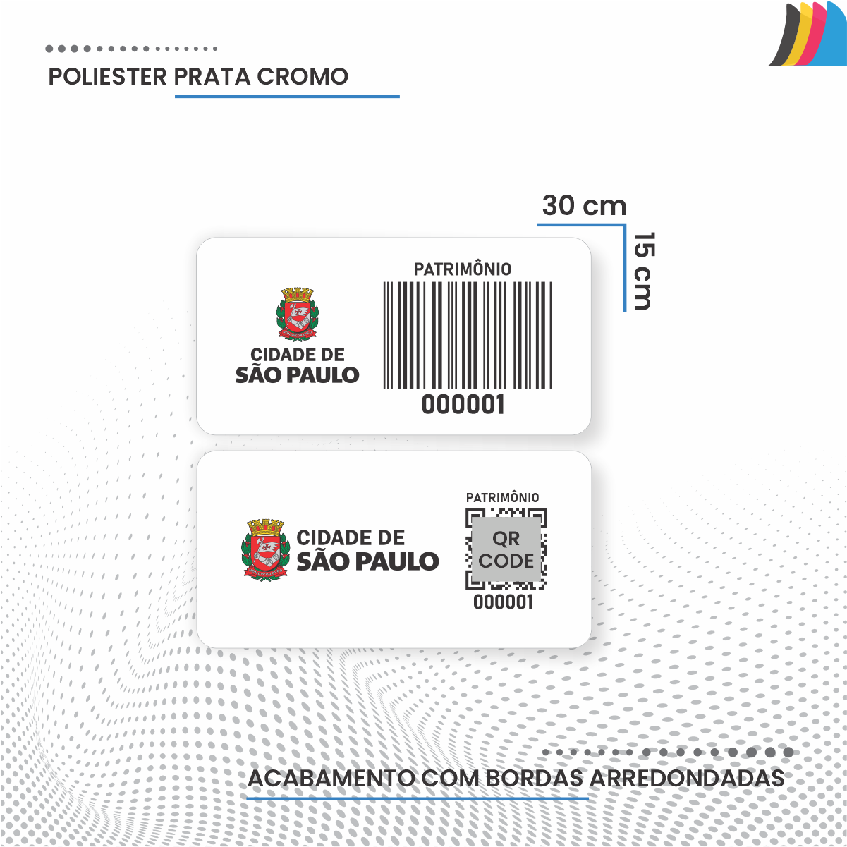 30X15 mm - Etiqueta de Patrimônio Ativo Fixo em Poliéster Branco