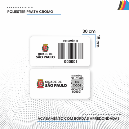 30X15 mm - Etiqueta de Patrimônio Ativo Fixo em Poliéster Branco