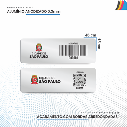 Placa de Patrimônio Ativo Fixo em Alumínio Anodizado - 46X15 mm