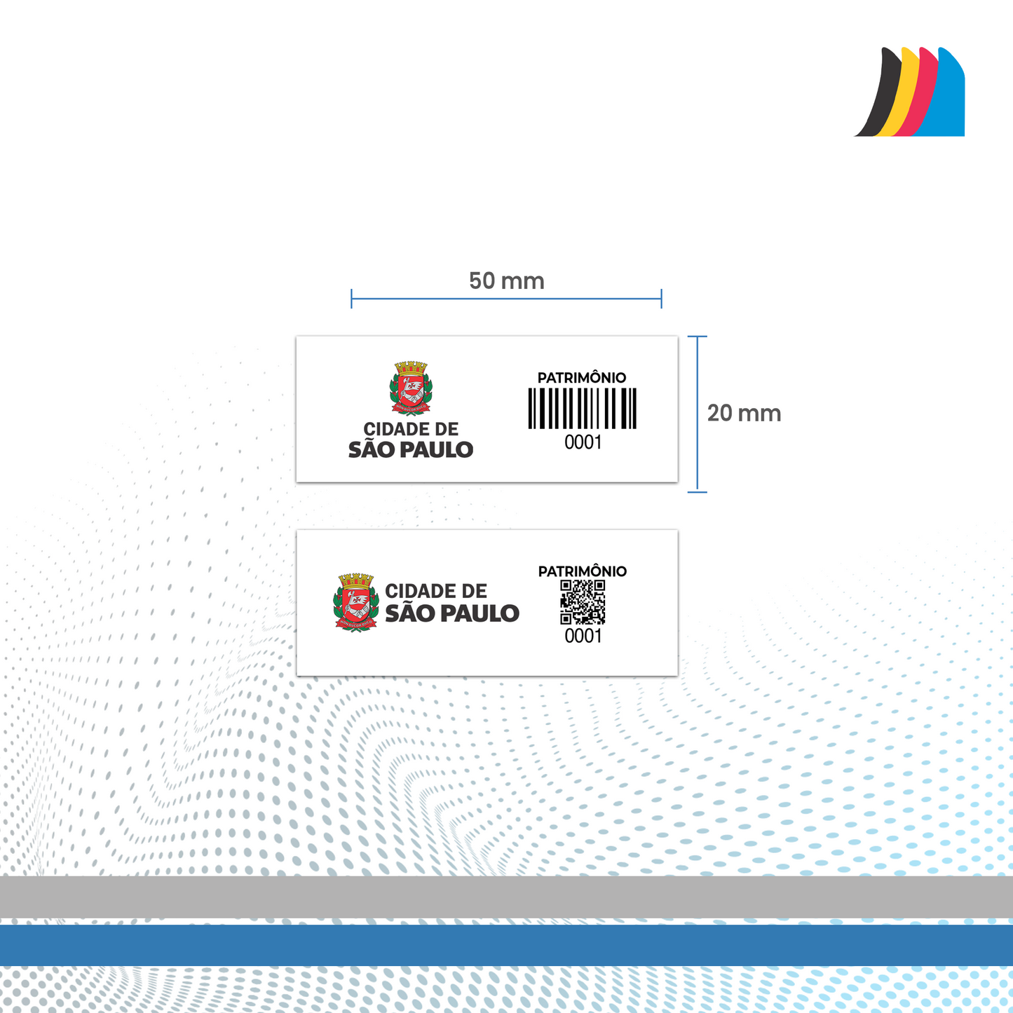 50X20 mm - Etiqueta de Patrimônio Ativo Fixo em Policarbonato Cristal 0.18 mm