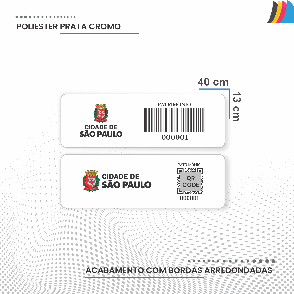 40X13 mm - Etiqueta de Patrimônio Ativo Fixo em Poliéster Branco