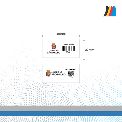 40X20 mm - Etiqueta de Patrimônio Ativo Fixo em Policarbonato Cristal 0.18 mm