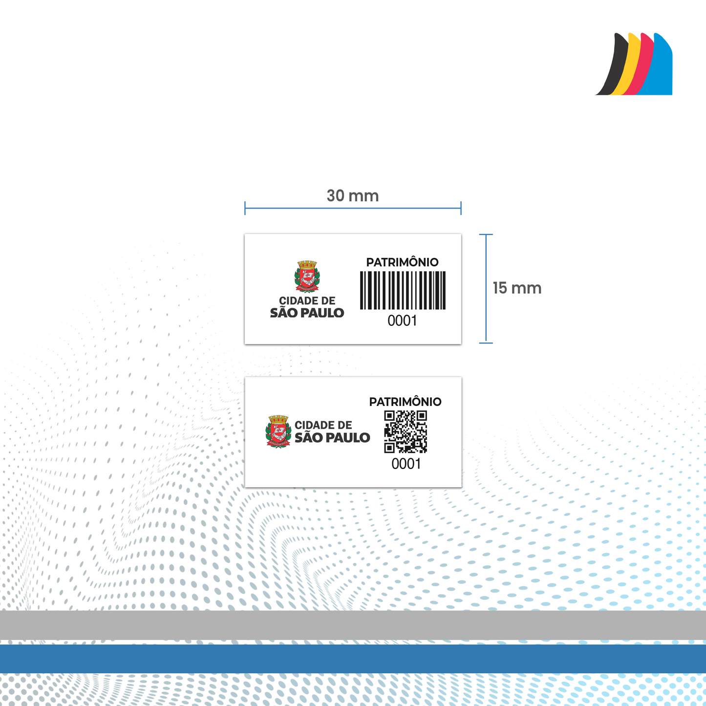 30X15 mm - Etiqueta de Patrimônio Ativo Fixo em Policarbonato Cristal 0.18 mm