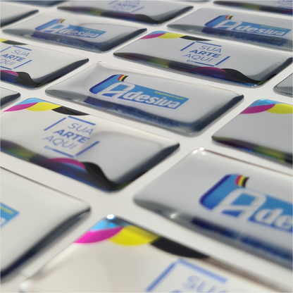 5X2,5 cm - Adesivo Resinado Prata Personalizado - Resina PU