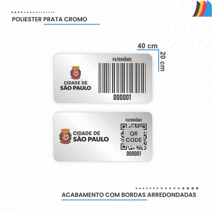 40X20 mm - Etiqueta de Patrimônio Ativo Fixo em Poliéster Cromo Fosco
