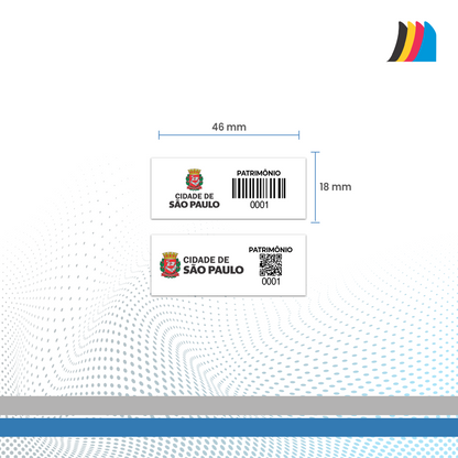 46X18 mm - Etiqueta de Patrimônio Ativo Fixo em Policarbonato Cristal 0.18 mm
