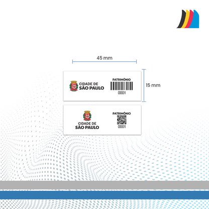 45X15 mm - Etiqueta de Patrimônio Ativo Fixo em Policarbonato Cristal 0.18 mm