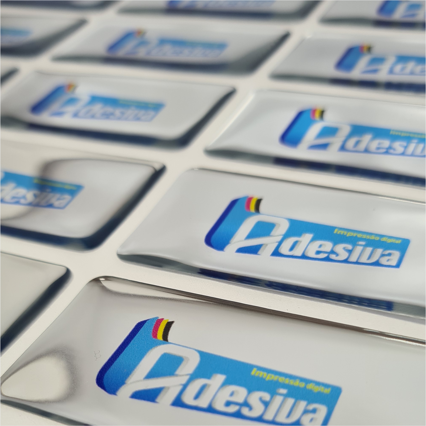 6X3 cm - Adesivo Resinado Prata Personalizado - Resina PU