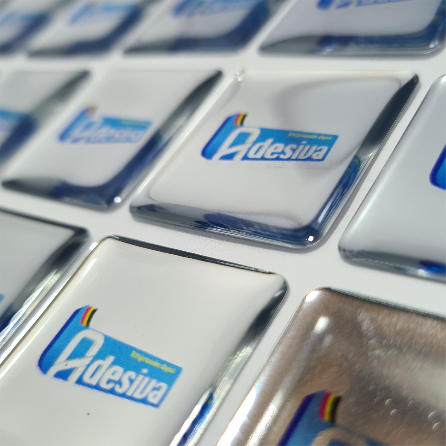 3X3 cm - Adesivo Resinado Prata Personalizado - Resina PU - Quadrado