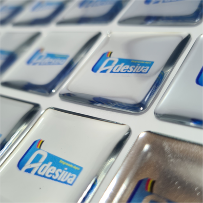 3X3 cm - Adesivo Resinado Prata Personalizado - Resina PU - Quadrado