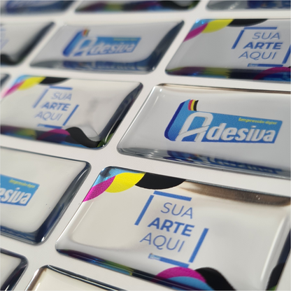 4X2 cm - Adesivo Resinado Prata Personalizado - Resina PU