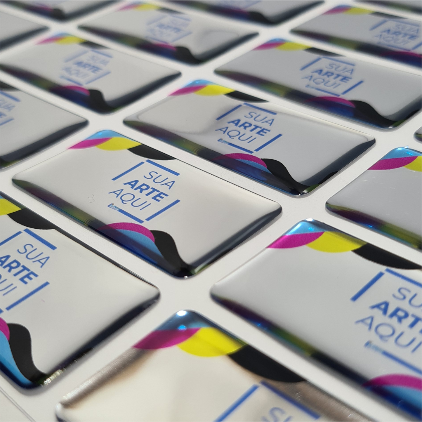 5X2,5 cm - Adesivo Resinado Prata Personalizado - Resina PU