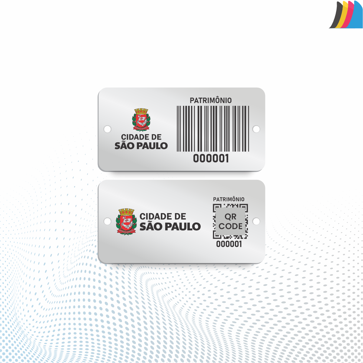 30X15 mm - Placa de Patrimônio Ativo Fixo em Alumínio Anodizado 0,3 mm