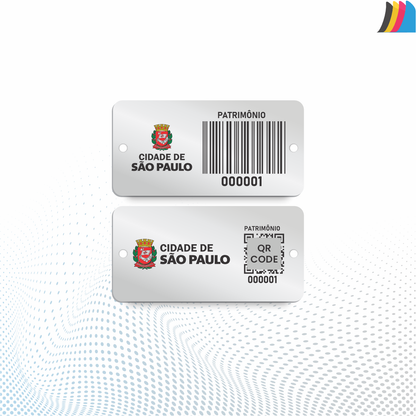 30X15 mm - Placa de Patrimônio Ativo Fixo em Alumínio Anodizado 0,3 mm