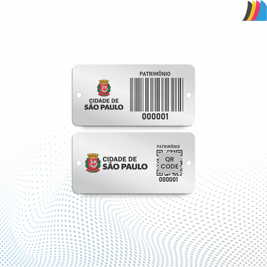 30X15 mm - Placa de Patrimônio Ativo Fixo em Alumínio Anodizado 0,3 mm