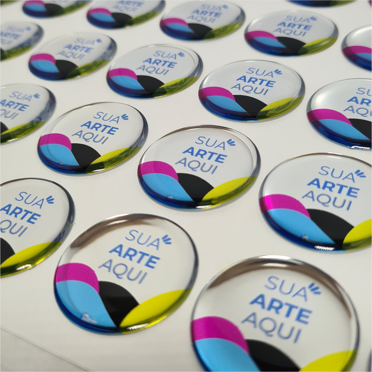 3X3 cm - Adesivo Resinado Prata Personalizado - Resina PU - Redondo