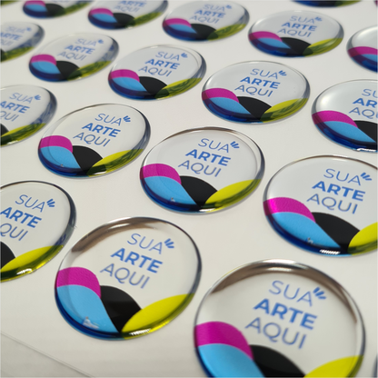 3X3 cm - Adesivo Resinado Prata Personalizado - Resina PU - Redondo