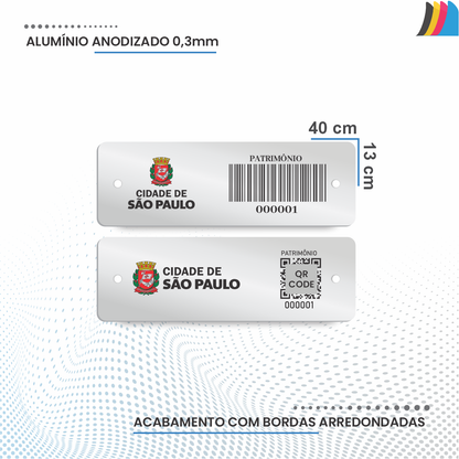 Placa de Patrimônio Ativo Fixo em Alumínio Anodizado - 40X15mm