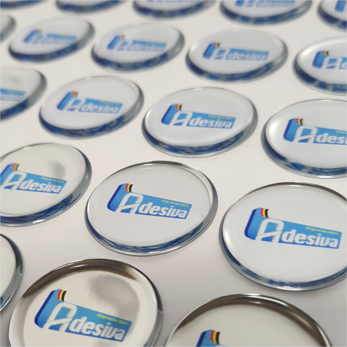 3X3 cm - Adesivo Resinado Prata Personalizado - Resina PU - Redondo