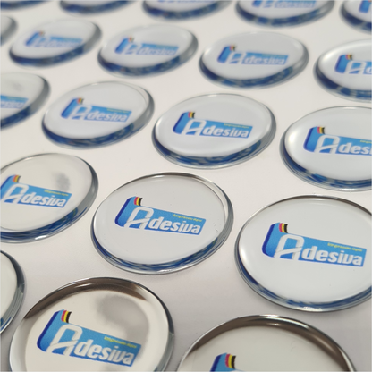 3X3 cm - Adesivo Resinado Prata Personalizado - Resina PU - Redondo