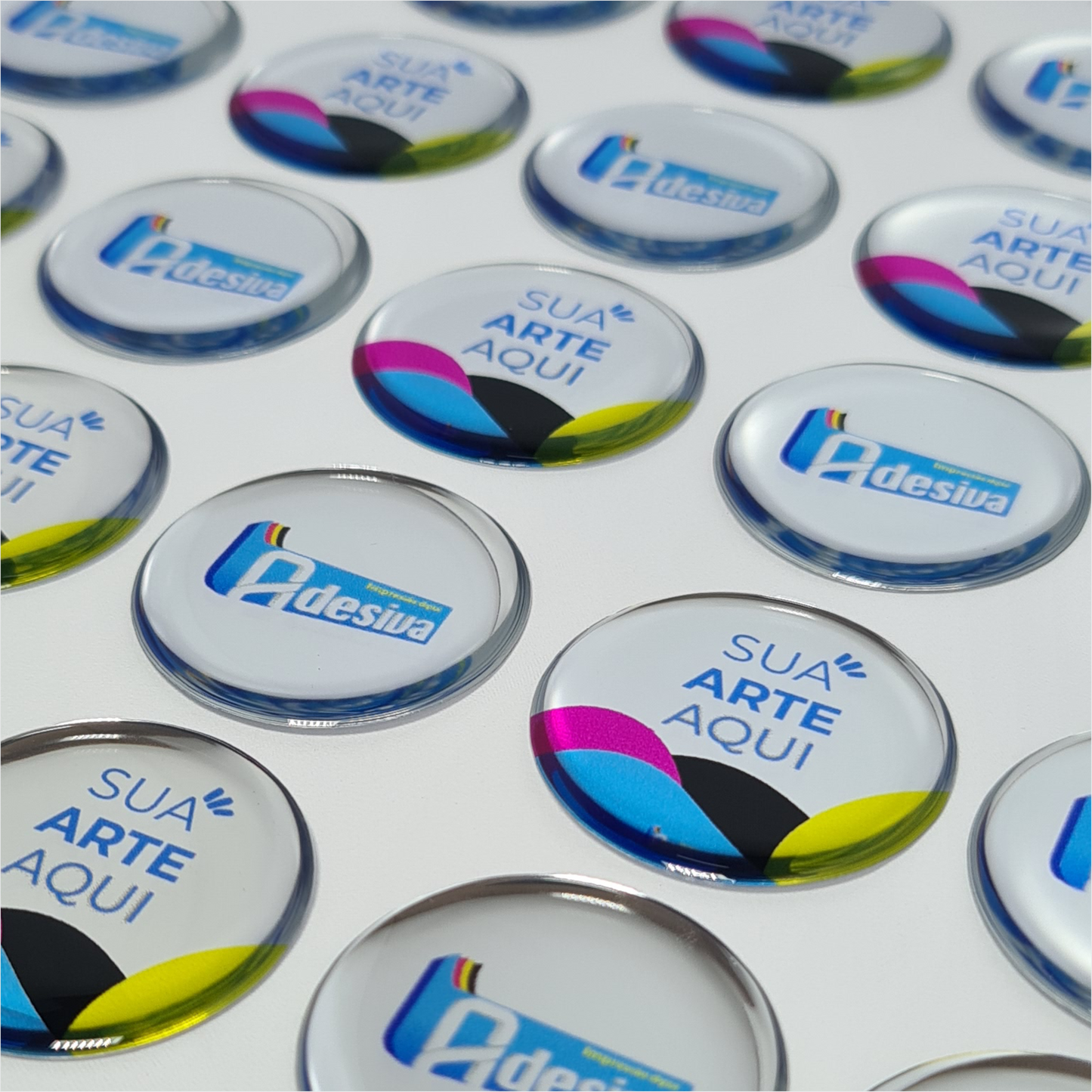 3X3 cm - Adesivo Resinado Prata Personalizado - Resina PU - Redondo