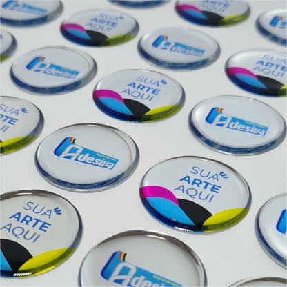 3X3 cm - Adesivo Resinado Prata Personalizado - Resina PU - Redondo